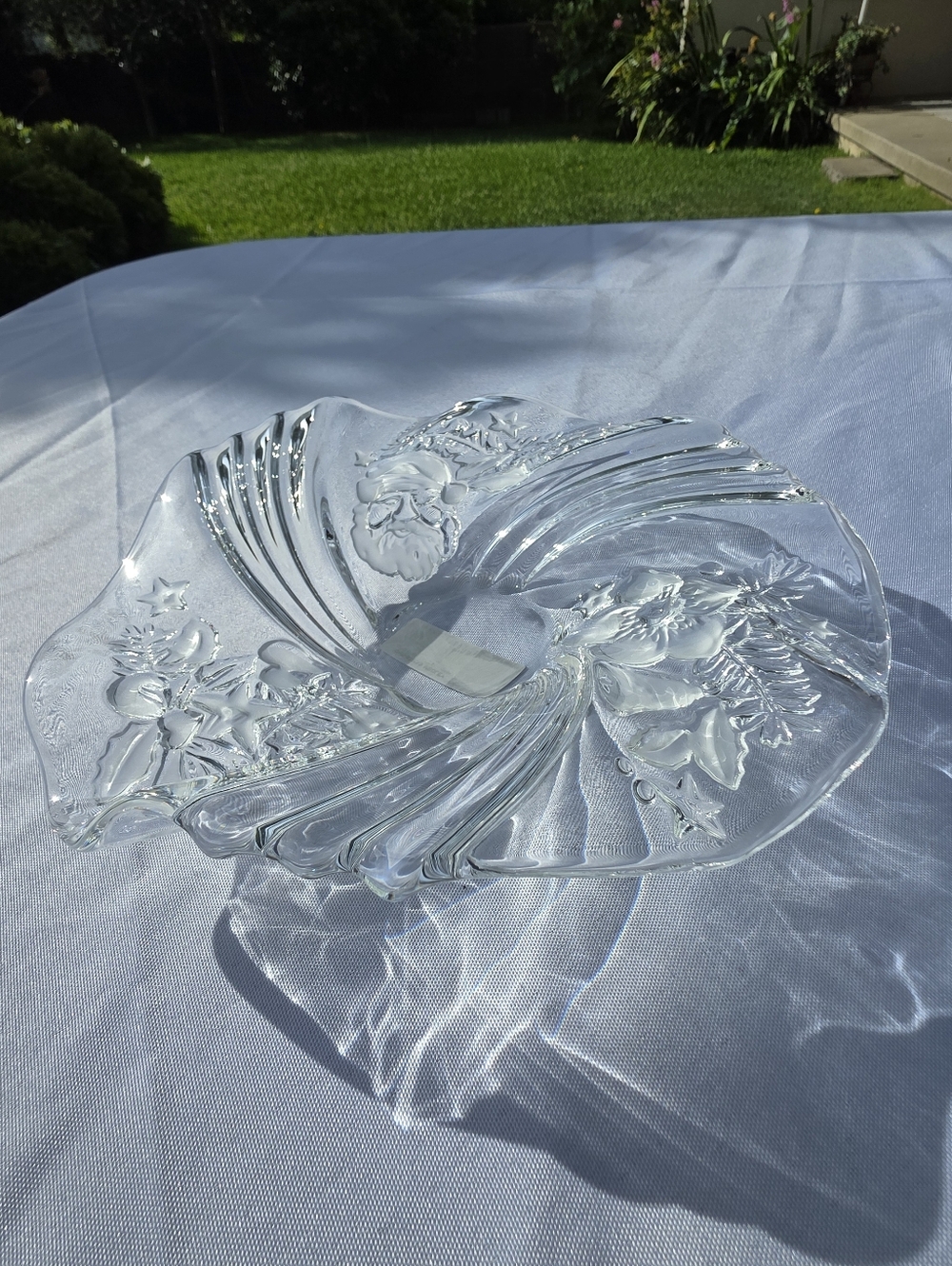 Mikasa Christmas Medley Bon Bon Plate Crystal Candy Dish 9" Holiday Serving Tray